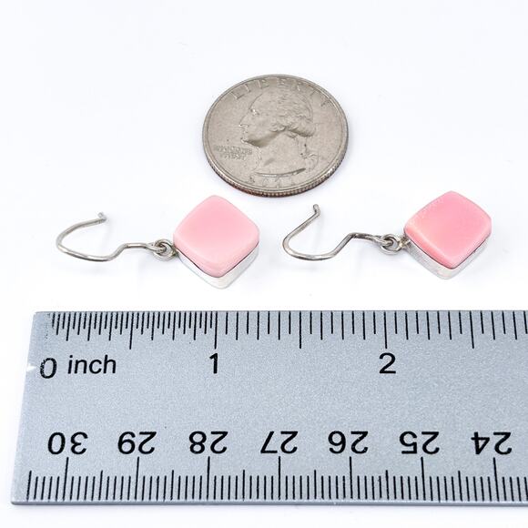 Vintage Sterling Silver 925 Chunky Pink Sea Shell Dangle Earrings - Picture 7 of 8